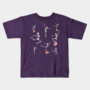 Sensual skeletons dancing among autumn foliage and flowers Kids T-Shirt
